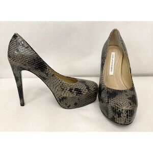Diane von Furstenburg Platform High Heels Shoes Size 5 Gray Black Snake Skin